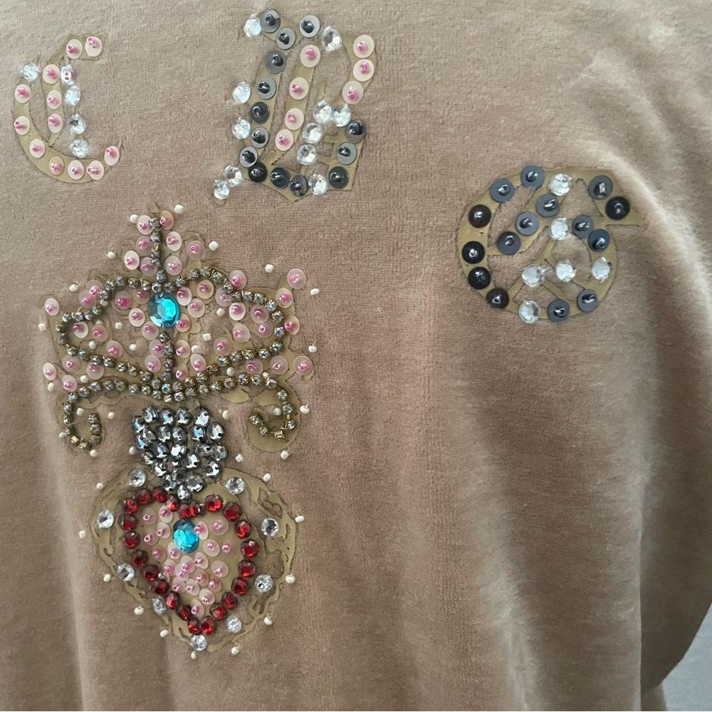 NWOT BCBGMAXAZRIA tan velour embellished track jacket size large - Picture 3 of 9